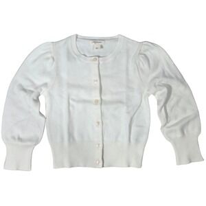 Crewcuts By‎ J.Crew Kids White Puff Sleeve Button Front Cardigan Sweater XS